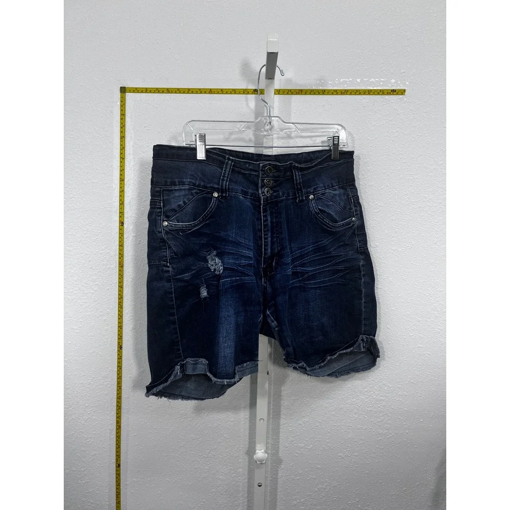 Kenneth‎ Lopez Womens High Rise Distressed Denim Shorts Dark Wash Size 16